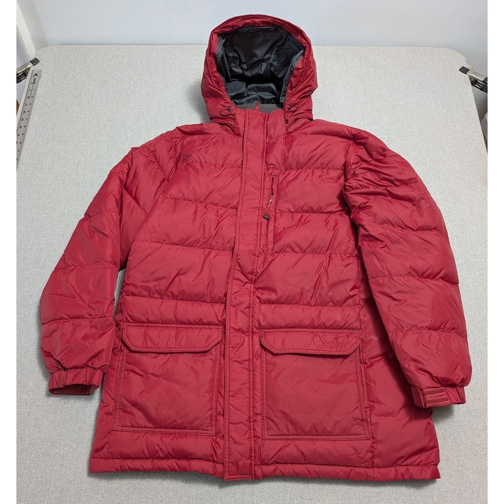 L.L.Bean Men's Red L Goose Down Insulated Puffer Parka Coat Hooded Winter Warm